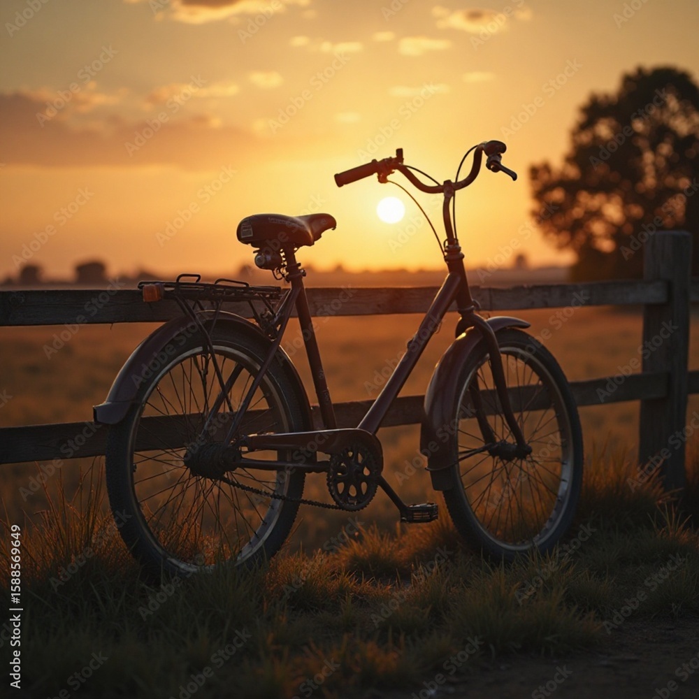 Naklejka premium bicycle on sunset