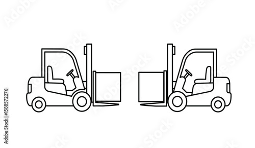Forklift trucks with boxes outline illustration for logistics and delivery services