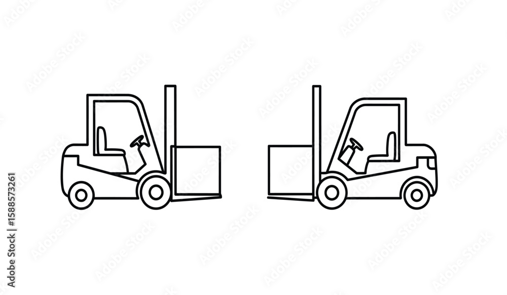 Naklejka premium Two Forklifts Facing Each Other in a Minimalist Black and White Line Art