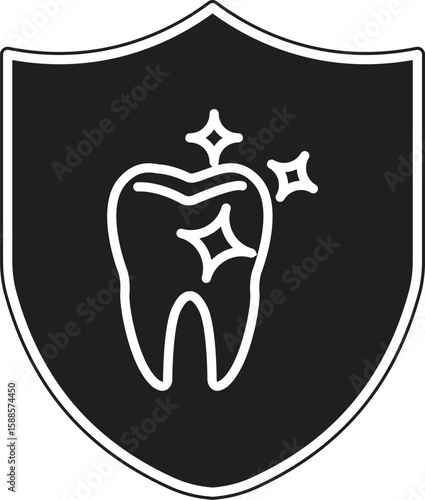 Tooth and shield with sparkle icon representing protected oral hygiene or secure dental care with transparent background