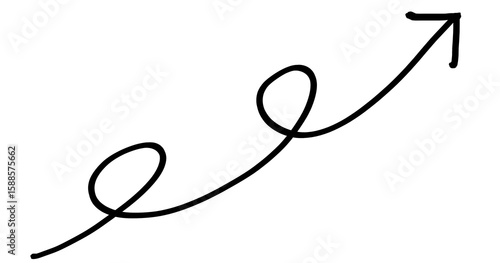 Hand drawn black swirl pointing arrow icon on transparent background. Curly hand drawn arow. 