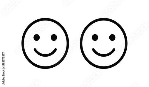 Two simple black and white smiling face emoticons on a white background