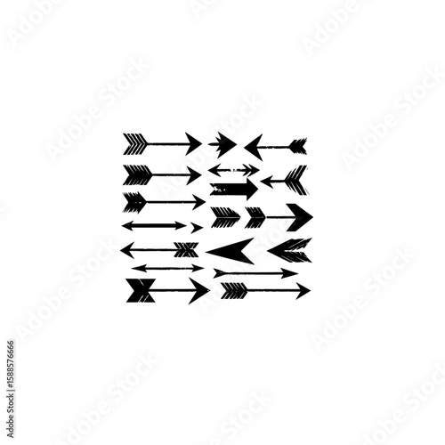 A collection of various black arrow designs pointing in different directions