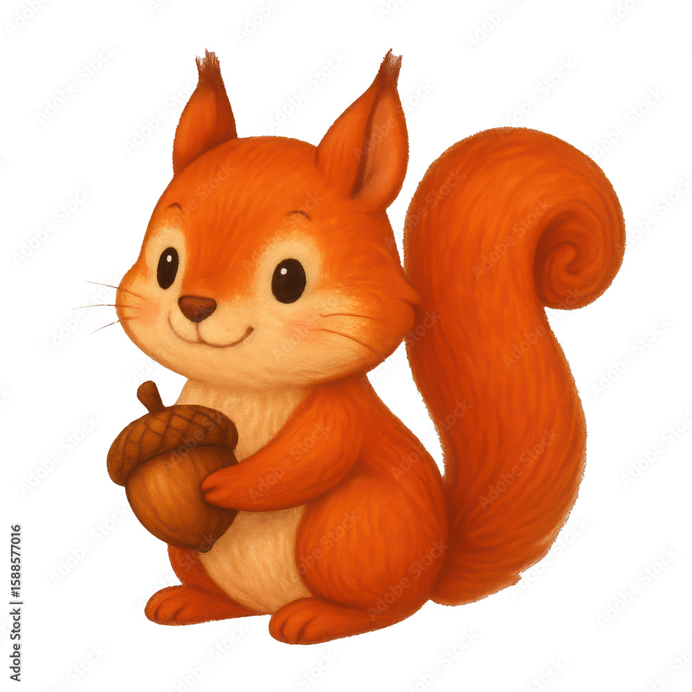 Fototapeta premium PNG Cute squirrel holding acorn illustration.