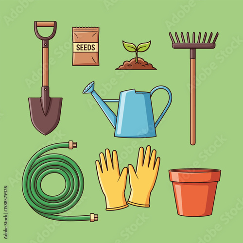 Colorful Gardening Tools Collection Set Illustration