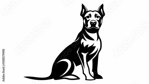 Illustration of a sitting black and white dog with pointy ears and a short tail design art