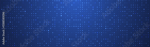 Technology background with glowing dots and digital light particles on blue gradient. Abstract tech pattern. Futuristic data grid. Tech, AI or network connection visualization. Vector illustration.