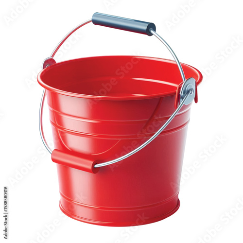 Red Plastic Bucket With Metal Handle