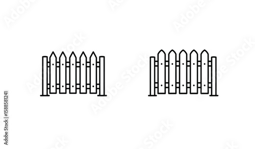 Minimalist Fence Line Art Illustration with Open Gate on White Background