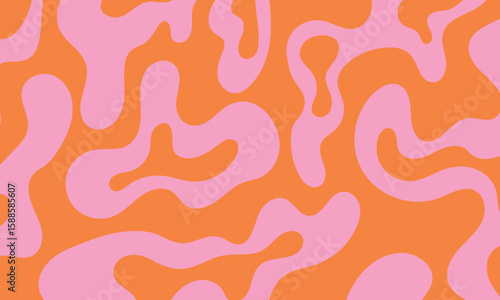 Abstract wavy retro groovy psychedelic background. Vector illustration of dynamic liquid organic shapes in 1970s hippie style