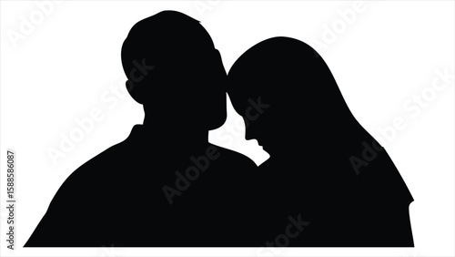 An intimate moment captured in a black and white silhouette of a couple embracing closely with heads touching, conveying deep affection and connection