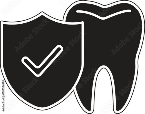 Tooth and shield icon representing dental protection, health coverage or oral care safety with transparent background