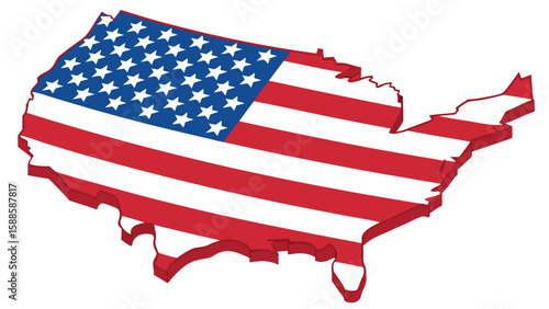 United States of America Flag Map Outline Patriotic Design