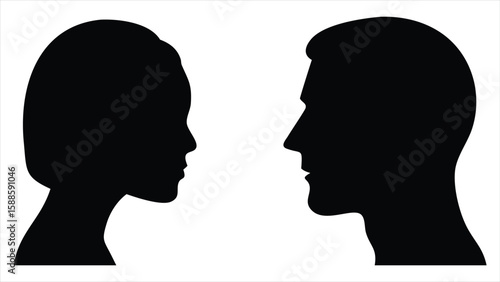 Man and woman facing each other in profile silhouette representing conversation connection and relationship dynamics