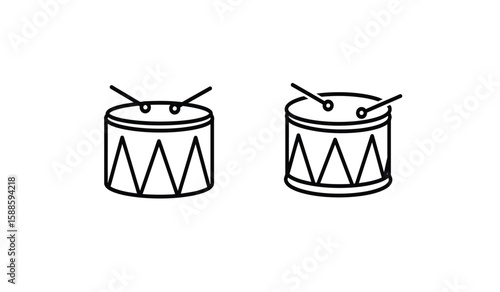Two drums with drumsticks line art illustration on white background