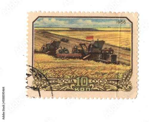 Photography A vintage postage stamp from Russia on a white background.