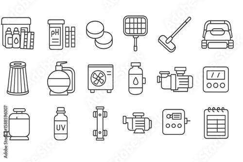 Household appliances icon set. daily essential items in line style