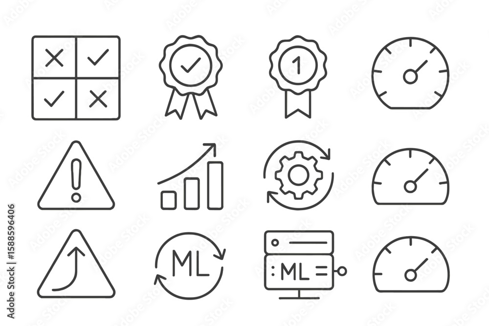 Fototapeta premium Business and performance outline icon set. analytics, success, metrics icons collection
