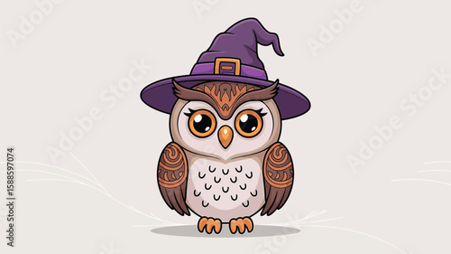 Cute cartoon owl character with a graduation hat on a tree branch, perfect for education or nature-themed designs