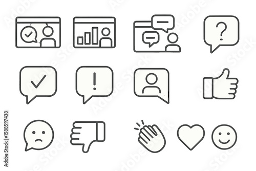 Feedback and communication line icon set for online interaction and user engagement
