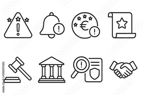 Finance and legal line icon set. money, law, contract, court, agreement outline icons