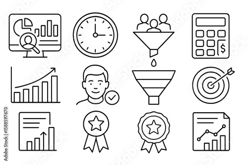 Business, finance outline icon set. growth and strategy in linear style