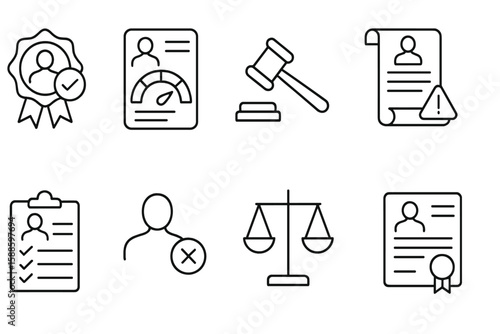 Legal and hr line icon set. justice, employment, evaluation line style collection