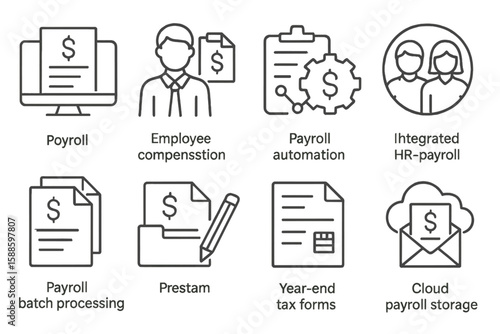 Payroll, hr-solid icon set. automation, compensation management icons solid collection