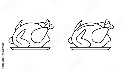 Two Roasted Turkey Illustrations on a White Background in Black and White