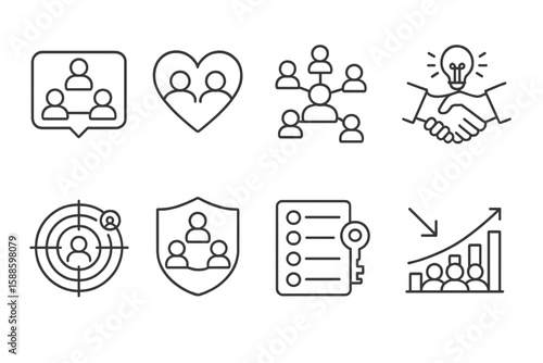 Community, team outline icon set. group, communication line style for collaboration