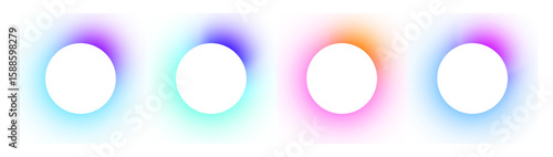 Set of four gradient glowing circles with colorful neon light effect on white background	