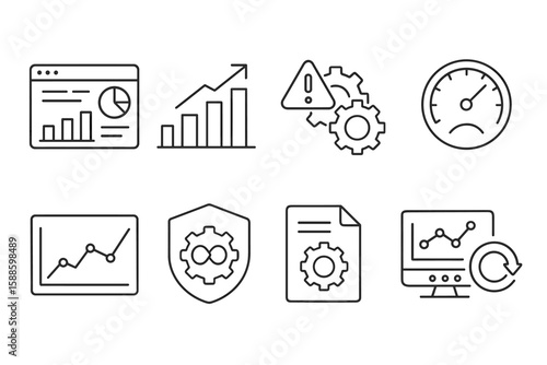 Business and analytics line icon set. data, statistics, dashboard, growth icons collection