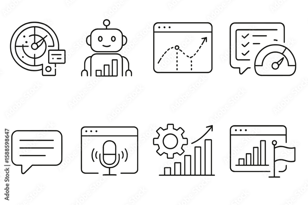 Fototapeta premium Business, technology outline icon set. analytics, communication symbols collection