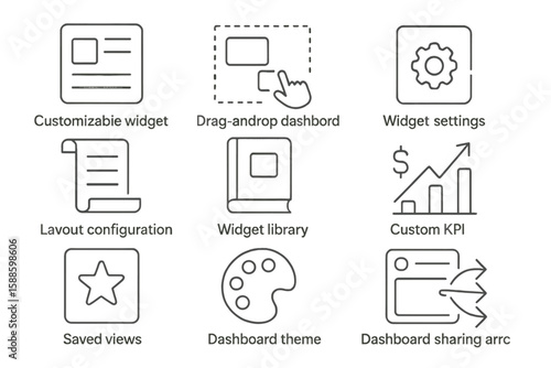 Dashboard widget line icon set. customize, configure, optimize your interface