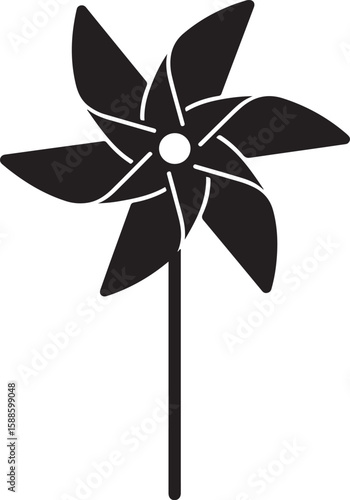 Black pinwheel toy on white background graphic