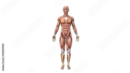 Detailed 3D Human Muscular System Anatomy on White Background