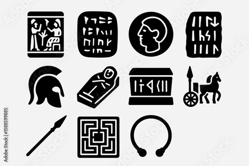 Ancient greece silhouette icon set. mythology, history icons collection