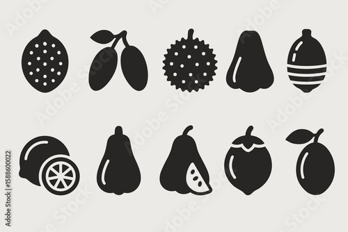 Fruit silhouette icon set. exotic, tropical, citrus collection