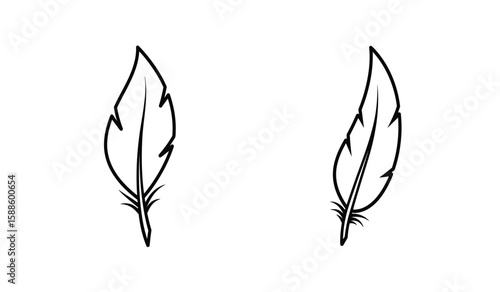Two simple feather outlines in black on a white background design element