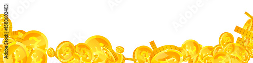 British pound coins falling. Scattered gold GBP