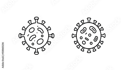 Two Coronavirus Cells Outline Illustration on White Background for Medical Concepts