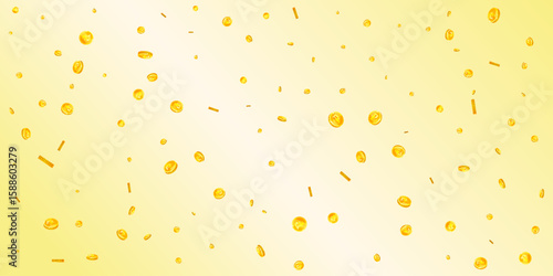 Russian ruble coins falling. Scattered gold RUB