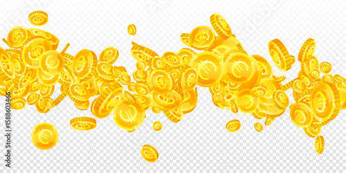 European Union Euro coins falling. Scattered gold