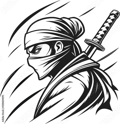 Vector illustration of a warrior man with sword in sketch style