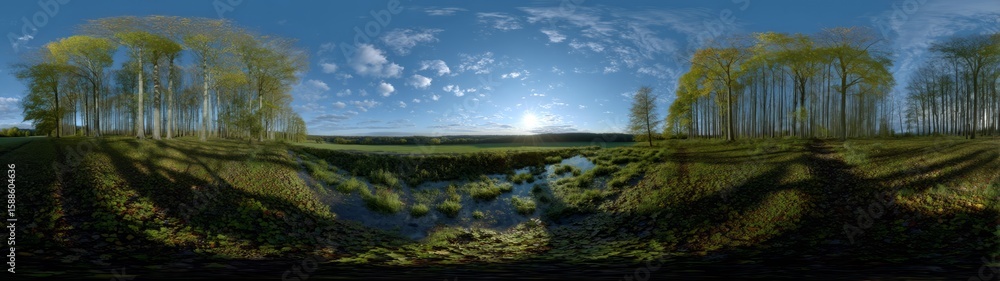 Obraz premium Serene nature landscape hdr panorama 360 degrees tranquil river scene at sunset