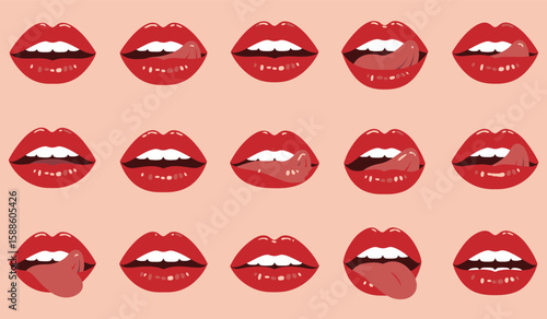 Red Lips with Tongue Illustration Pattern on Light Pink Background