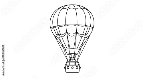 Detailed artistic illustration of a classic hot air balloon ascending gently into the vast open sky a symbol of adventure and freedom above the clouds