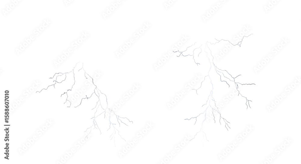 Fototapeta premium Lightning bolts isolated on transparent background cutout png