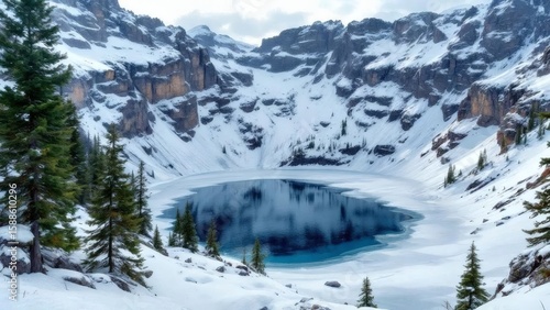 Wallpaper Mural Serene Tranquil Lake Amidst Snow Capped Mountains in Winter Scenery Torontodigital.ca