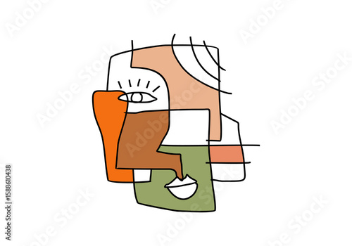 modern cubist abstract illustration of a human face, composed of bold lines, colorful blocks